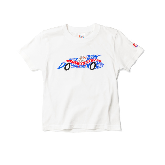 女性ドライバーのイラストレーションが胸元に大きくあしらわれた、キッズサイズの限定Tシャツ